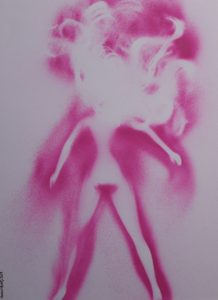 "BARBIEMETRIE WAKE UP" . 2018" sur papier blanc 200 g. 40 X 50. Spray paint. 2018. COLLECTION PRIVEE