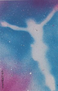 CHRIST BLUE OR PINK 1 spray paint sur papier 200g 15X20 2017