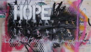 THE END OF THE DAYsérie limitée HOPE Number 1 Spray paint sur plan de métro Parisien. 64 x 37. 2017.